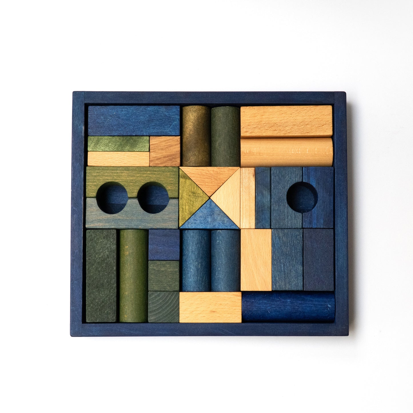 drewniane klocki w niebieskiej skrzynce - 30 szt