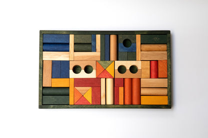 drewniane klocki w zielonej skrzynce - 54 szt