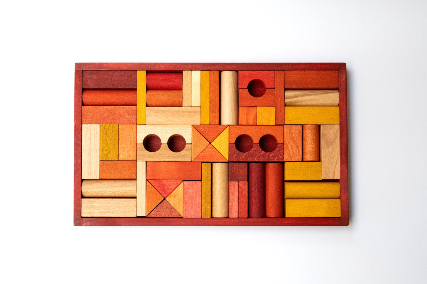 drewniane klocki w czerwonej skrzynce - 54 szt