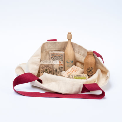 zestaw montessori market z torbą na zakupy